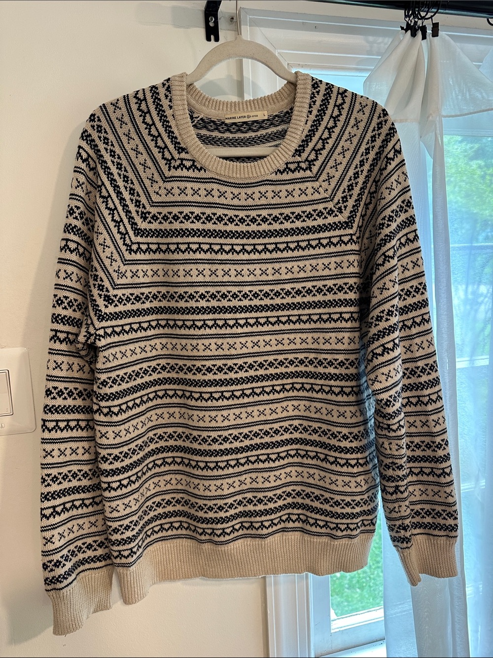 Marine Layer Re-Spun Cream & Black Fair Isle Crewneck Sweater